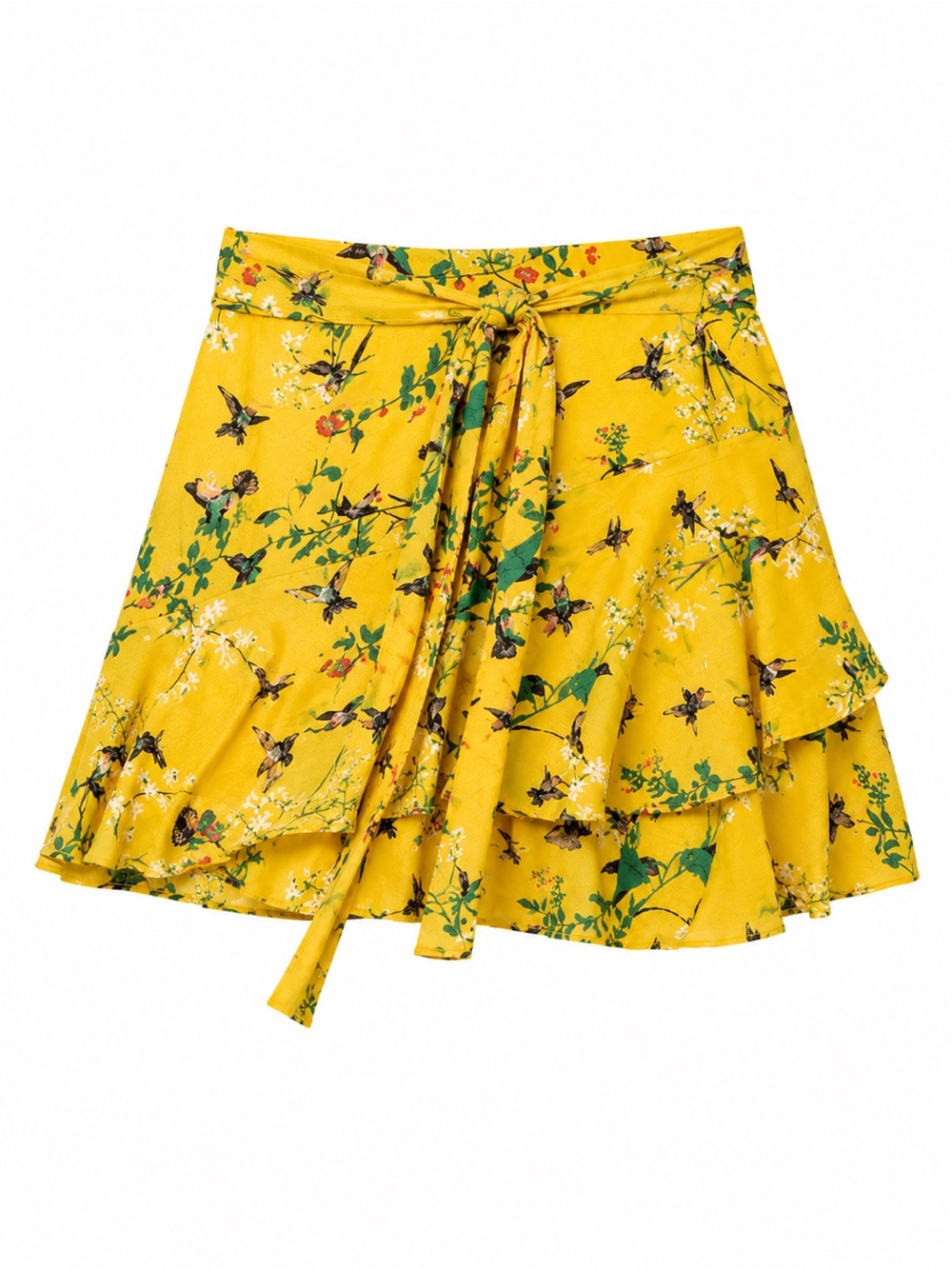 Oasis Hermione Yellow Bird & Floral Wrap Ruffle Skirt – Size 4 - Picture 3 of 8